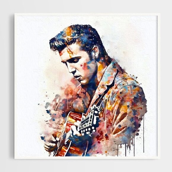 Elvis Presley Playing Guitar Watercolor Oil Painting Print‎ King of Rock n' Roll - Picture 3 of 6